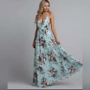 Boho Criss Cross Backless Floral Maxi Dress